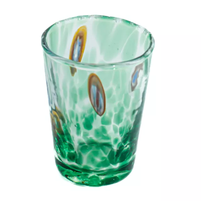 Murano Verre Shot Verre Vert Multi Orange Bleu Rouge Fait Main Millefiori