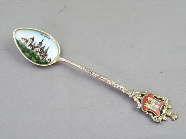 Antique .800 Silver and Enamel Hradcany Czech Republic Souvenir Spoon