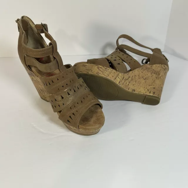 Jelly Pop Women's Brown Platform Cork Wedge Heels Sandals SZ 6M