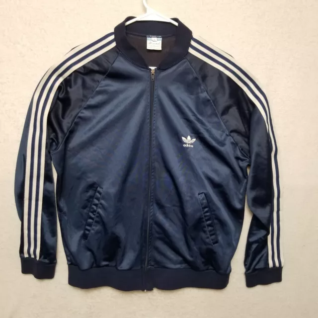 Vtg 80s Adidas ATP Track Jacket Medium Blue Keyrolan 3 Stripes Trefoil USA