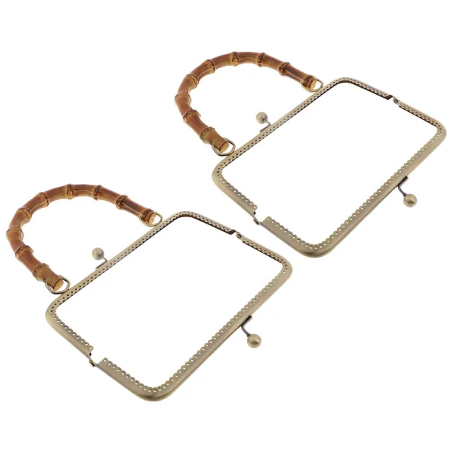 2pcs Vintage Style Metal Purse Bag Frame Kiss Clasp Lock with Bamboo Handle