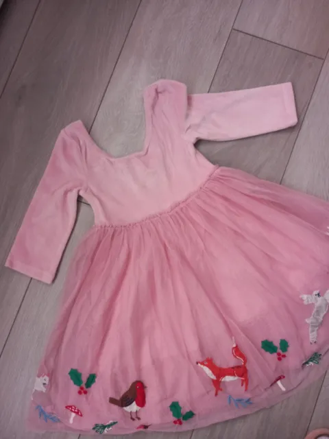 Mini Boden Girls Pink Tulle Velvet Robin Woodland Party Dress Uk 8-9, 9-10 Years