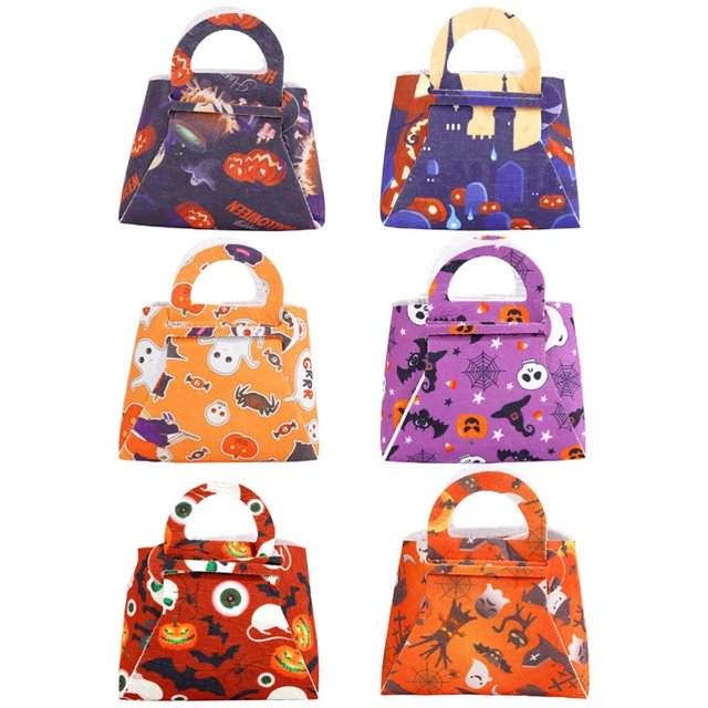 6 pezzi sacchetti dolci Halloween in tessuto non tessuto con maniglie, riutilizzabili