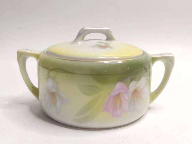 R.S. Germany Porcelain Hand Painted Floral Lidded Sugar Bowl
