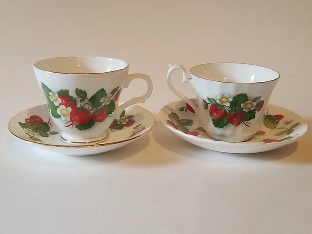 set-of-2-crown-trent-bone-china-strawberry-footed-tea-cups-saucers