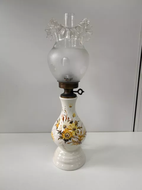 Antica Lampada Lume Da Tavolo "Ceramica Vetro E Ottone Anni 50"