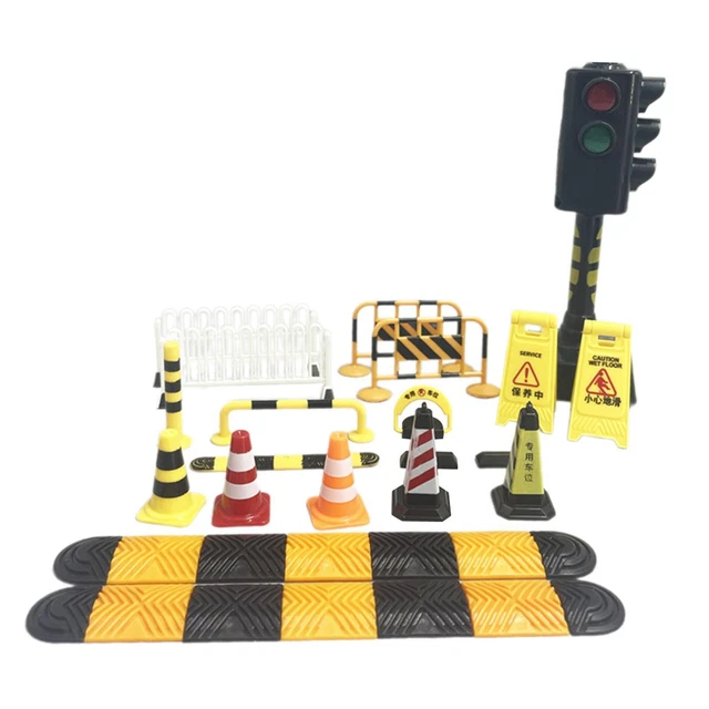 Set Mini Barrières Routières Jouets – Panneaux Signalisation & Cônes Miniatures – Idéal Bac à Sable, Table Éveil & Apprentissage Enfant