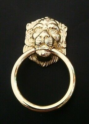 Furniture Armoire Hardware Lion Face Ring Knocker Pull & Backplate Brass