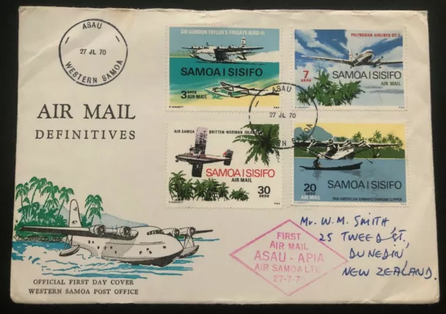 1970 Asau Western Samoa First Day Cover FDC To Dunedin New Zealand Airmail Defin