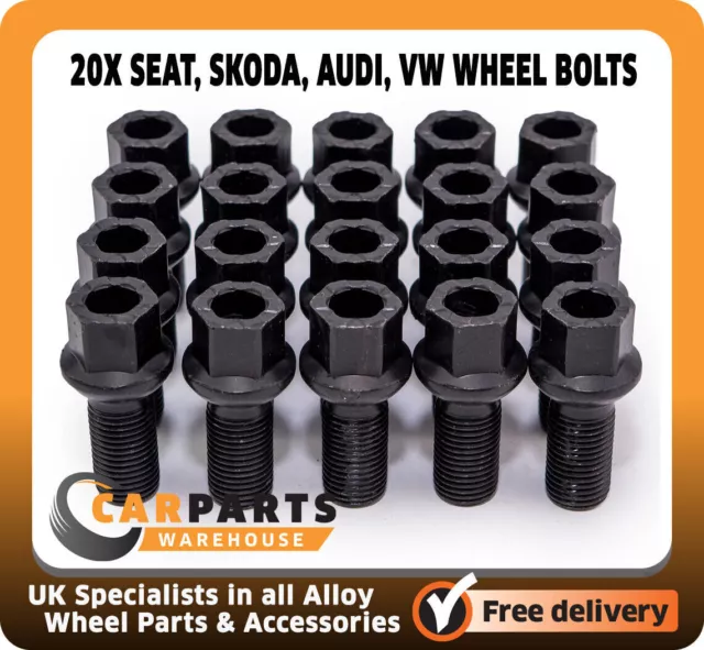 Fits Volkswagen VW OE Alloy Wheel Bolts Stud Nuts M14x1.5 Radius 17mm Black x20