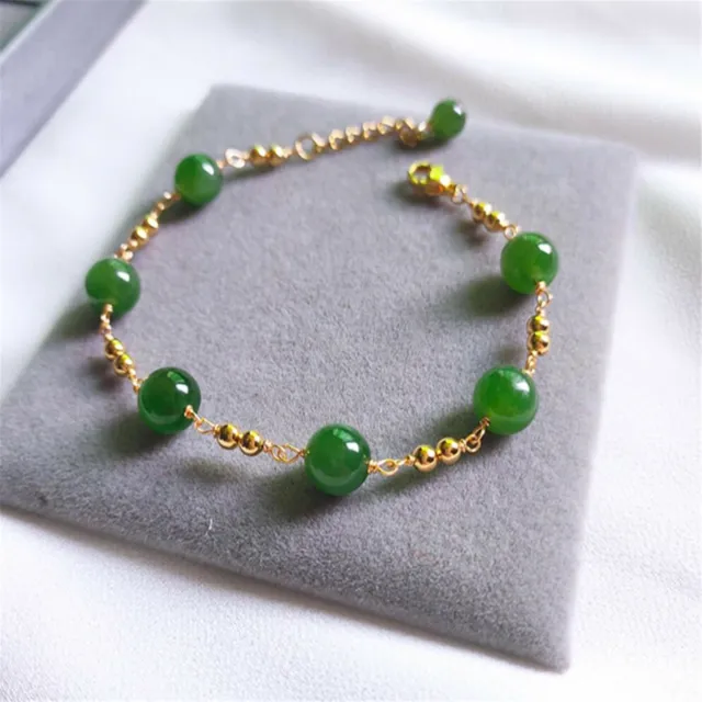 Natural green jade Gemstone Chalcedony 18k Gold chain bracelet Aurora Dangle