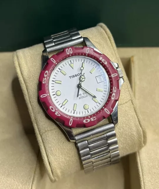 TISSOT 50 ATOLLO Swiss Watch Quartz Sapphire Crystal Red Bezel