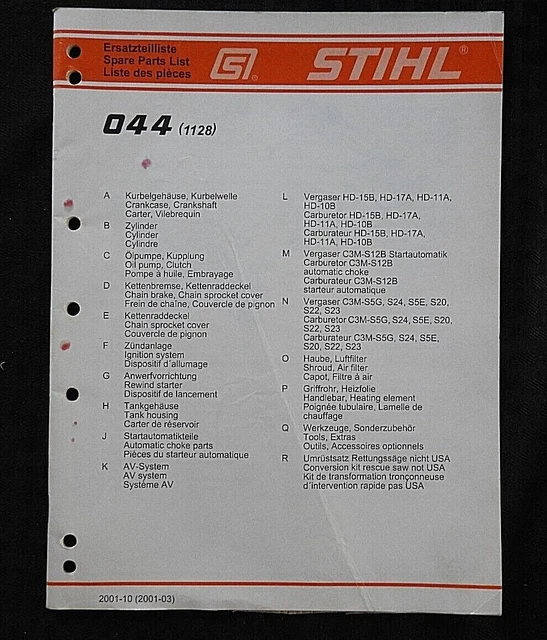 GENUINE STIHL 044 1128 Chainsaw Parts List Catalog Manual Original £24.