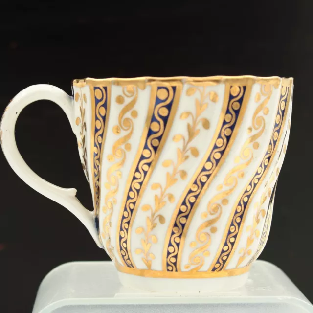 Early Worcester Coffee Cup Fluted with Blue and Gilt Decorations Crescent Mark