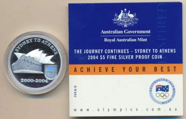 Australia: 2004 $5 Olympics Sydney to Athens 1.167oz Silver Proof Cat $85