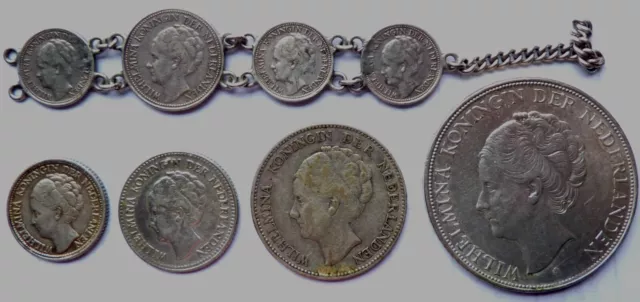 8 Silber Münzen Niederlande ab 1923 Königin Wilhelmina - mit 2  1/2 Gulden 1937