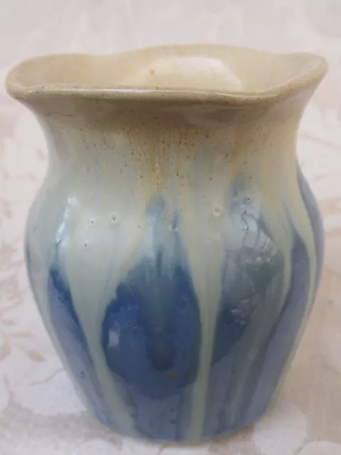 Antique Australian Remued Pottery Pot Vase " 43 " Blue Cream Drip Glaze