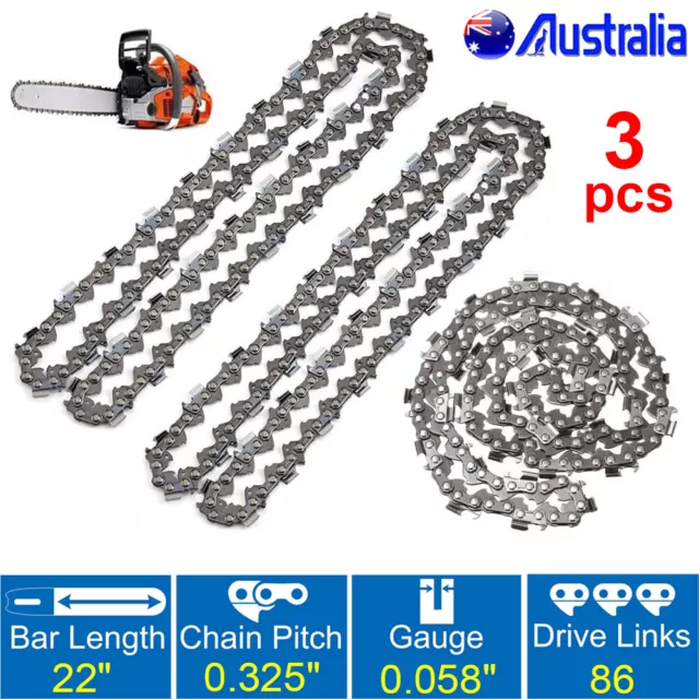 3x Chainsaw Chain 22" Inch Bar Saw 86DL 325 058 For BAUMR-AG SX75 MTM 72SX 62SX.