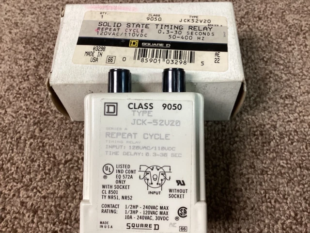 Square D 9050 JCK52V20 Timing Relay-NIB