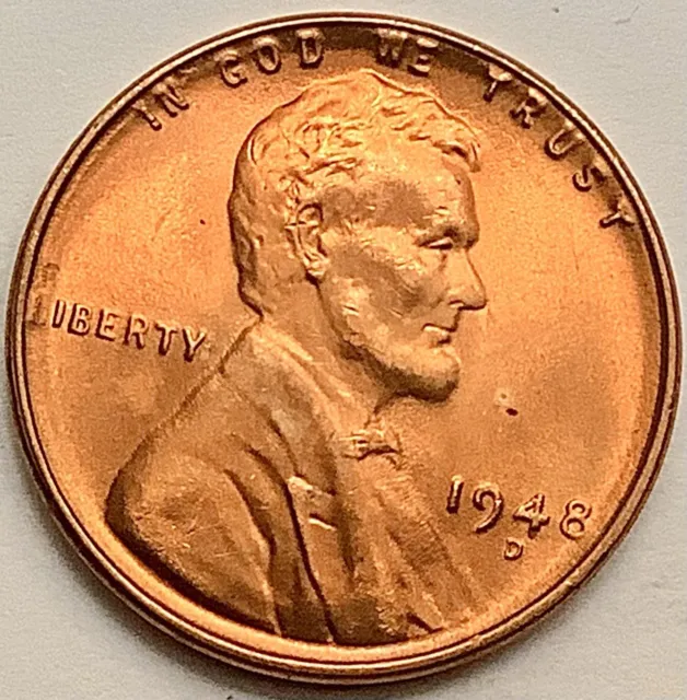 1948 D  Uncirculated BU Red RD - Lincoln Wheat Cent Penny ~ Free Ship. A301s1