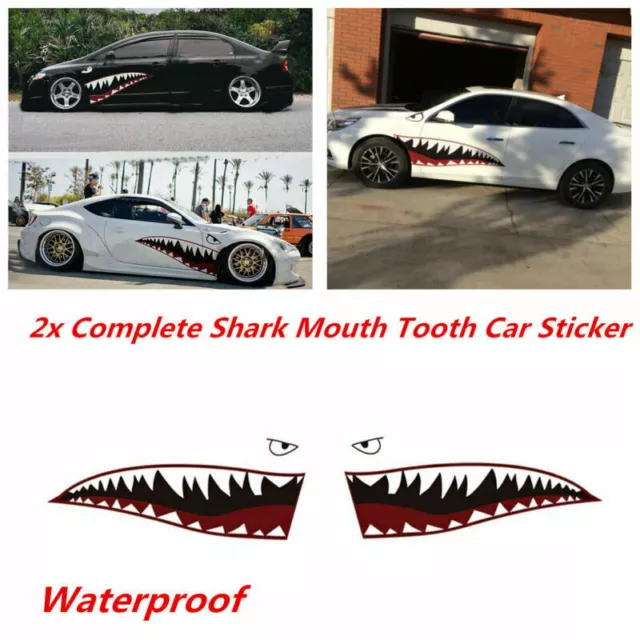 2x 59'' Shark Mouth Teeth Vinyl Sticker Exterior Decal For Side Door Car Styling
