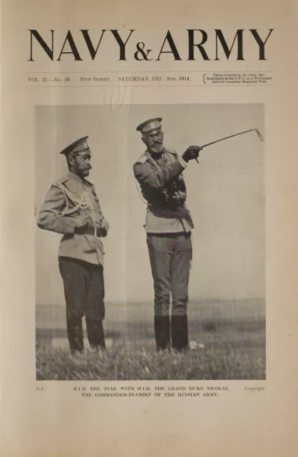 1914 Ww1 Print The Tsar With Grand Duke Nicolas Commander In Chief Russian Army