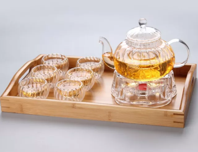 8 Piece Glass Tea Set 600ml Pumpkin Teapot With Infuser + Teapot Warmer + 6 Cup