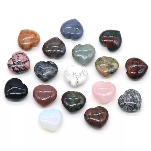 10pcs 30mm Mixed Natural Stone Healing Heart Gemstone Crystal Elegant Reiki