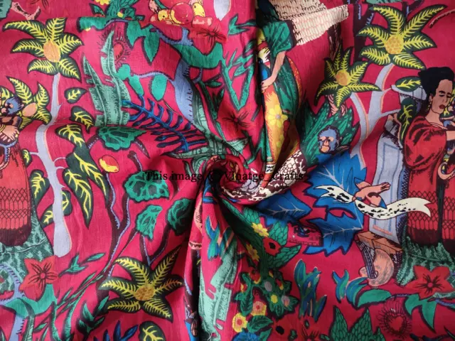 Lotto Di Multicolore Handmade Cotone Rosso Indiano Frida Kahlo Tessuto Stampato