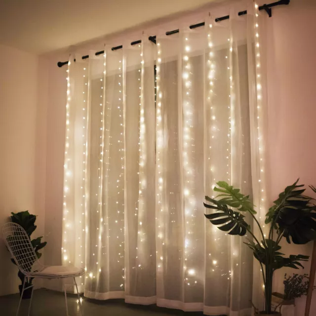 300LED/10ft Curtain Fairy Hanging String Lights Home Wedding Party 8 Modes USB