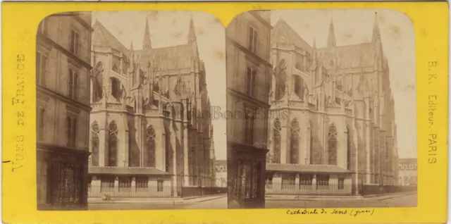 Cathédrale de Sens France Photo Stereo BK Paris Vintage Albumine ca 1870