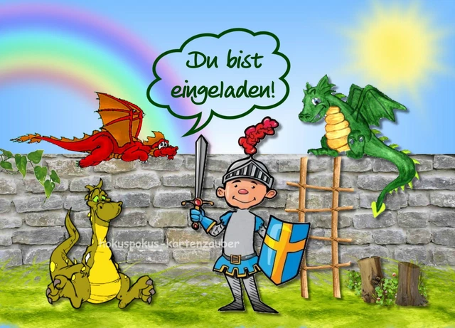 ZETTMANN Drachen Einladungskarten 10er Set - Für Kindergeburtstag & Einschulung