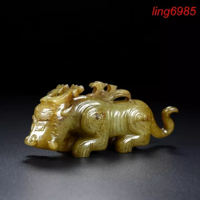China hetian Jade carved Han Dynasty Feng Shui wealth Lucky animal beast statue