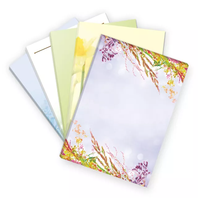 50 Blatt Papier MIX 5 x10 Motiv 6 Set DIN A4 Briefpapier Blumen