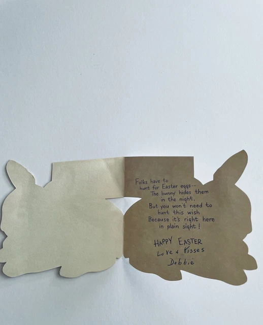 VINTAGE 1950S COUSINS Easter Card Flocked bunny Hallmark Die Cut