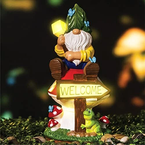 JOIEDOMI Garden Gnome Statue with Solar LED Light, Funny Christmas Gnomes