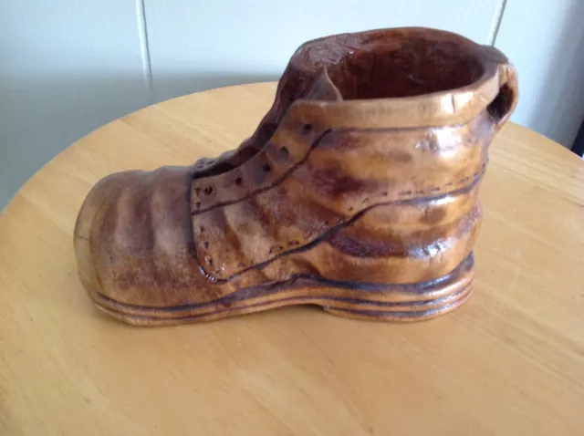 Hand Carved Wooden Boot~Detail Realistic~6" long X 3.5" tall~Collectable~Shoe~EX