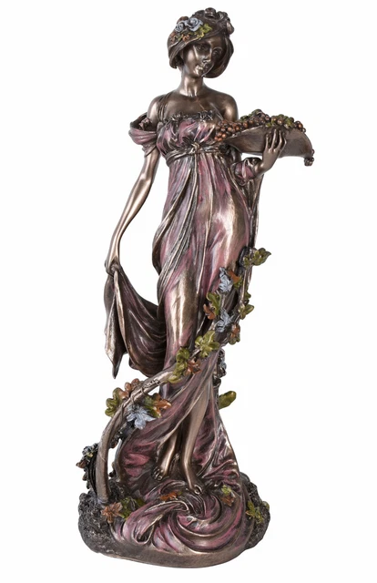 Statuette ancienne femme au miroir Art Nouveau régule patiné socle marbre signée - Collection
