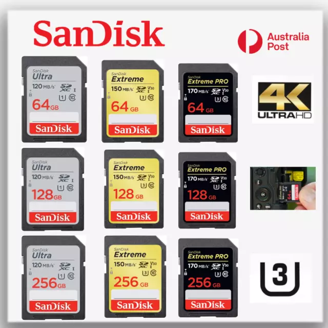 SD Card SanDisk 64G 128GB 256GB 1TB Ultra Extreme PRO DSLR 4K SDXC Camera Memory