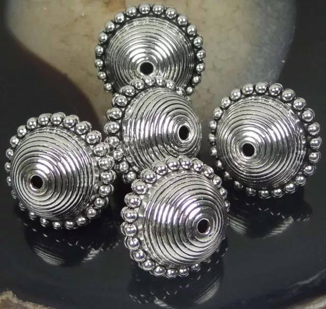 5 Silver Pewter Large Ball Focal Pendant Beads 18x23mm - the planet with a ring