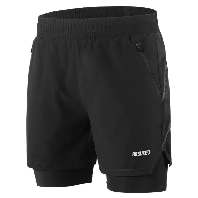 Men 2 in 1 Running Shorts Quick Drying Breathable Active Training Exercise R8N9