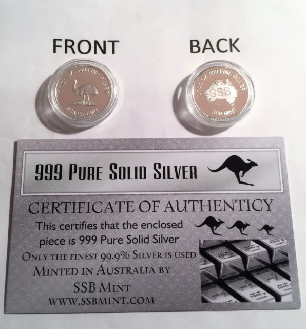 Emu 1/10th Oz 999.0 Pure Solid Silver Coin, with C.O.A. (14 to Collect) Invest 3