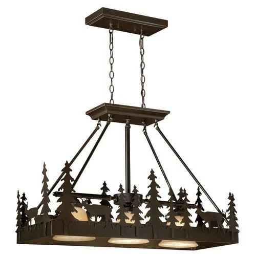Large 36" Burnished Bronze Deer Silhouette Island Light Cabin Lodge Pendant Lamp