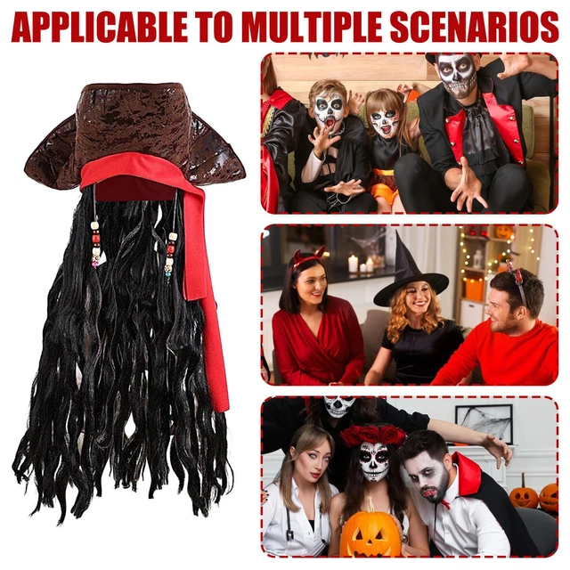 PIRATE HAT WITH Dreadlocks Halloween Fancy Dress Costume Captain Jack