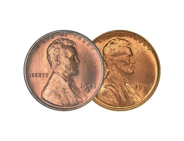 1945 S & 1947 P Lincoln Wheat Cent Choice BU 1c Brilliant Uncirculated - 2 Set
