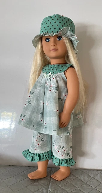 18" OUR GENERATION~AMERICAN GIRL Dolls Clothes❇ 3PC MINT CHECK ❇TOP❇PANTS❇HAT