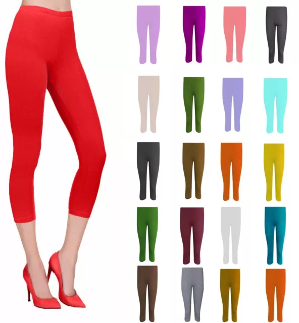 Women Ladies Cropped 3/4 Capri Length Leggings Summer Plus Size UK 8-26