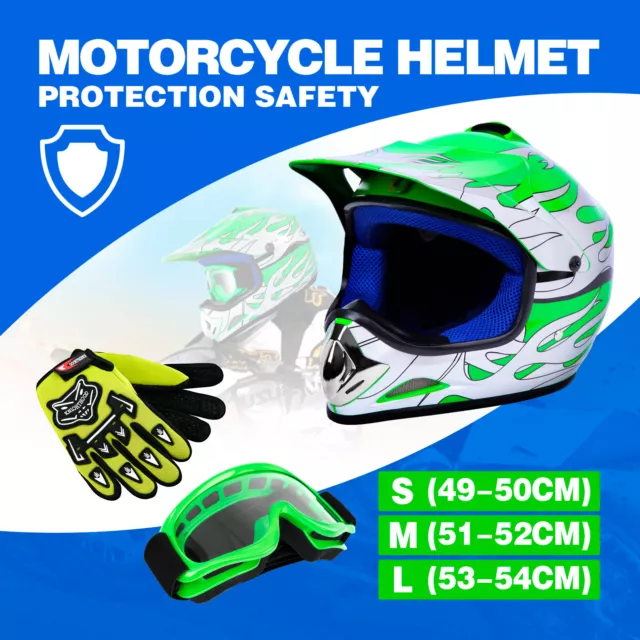 Enfants Casque Cross Casque de Moto Enfants Casque + Lunettes + Gants S M L