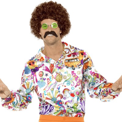 60s da Uomo Adulto Flower Power 70s 1960s Hippy Hippie Costume Camicia CND 