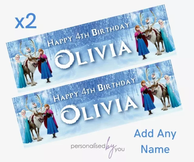 2x Personalised Disney Frozen Theme Birthday Banner LARGE Kids Party Poster